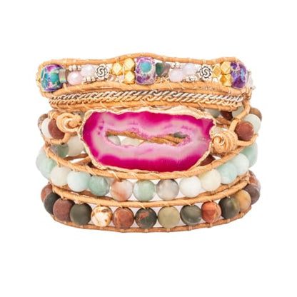 YGLINE Natural Stone Beaded Healing Wax String 5 Wraps Bracelets - color: agate 2