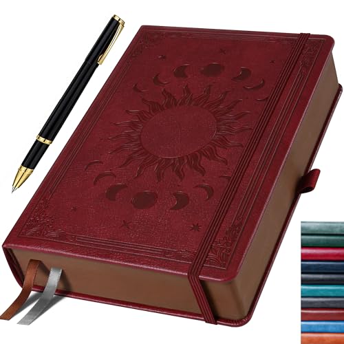 B5 360 Pages Lined Journal with Pen Set,120Gsm Thick Writing Paper Journal Notebook, Journal for Men Women Writing Notebook with Leather Hardcover, Suitable for Work, Study, Office, and Business, Wine Red(7.7'' x 10'') - color: Wine Red, size: B5