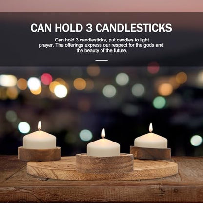 Angoily Pentacle Wooden Candle Holder Divination Altar Candlestick Plate for Tarot Rituals Religious Supplies Home Décor