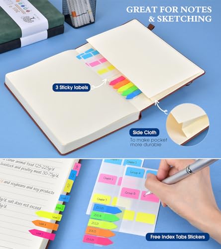 A5 Lined Journal Notebook - 365 Page Leather Journals for Writing Women & Men，Hardcover Notebook with 100Gsm Thick Pages，Daily Diary for Travel, Work，School，Note Taking，College Ruled (5.9" x 8.5")