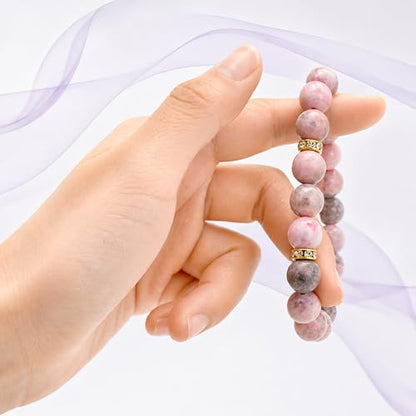 Healing Bracelet For Women Anxiety Crystal Bracelet Chakra Beaded Bracelets Rose Quartz Crystals And Healing Stones Yoga Bead Bracelet Calming Stretch Bracelet Stress Relief Gifts For Women - color: Pink-Zebra Stone