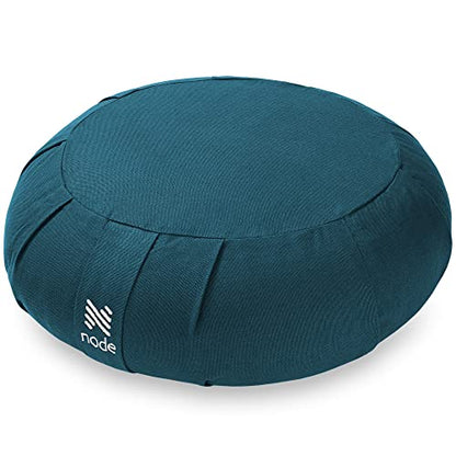 Zafu Meditation Cushion, 15" Round Buckwheat Yoga Pillow with Organic Cotton Cover - Teal