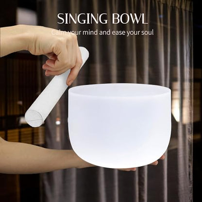 440HZ 8 Inch Frosted Quartz(F) Note Heart Chakra Frosted Quartz Crystal Singing Bowl Dispensing Free Mallet And O-ring for Sound Healing Meditation Experience The Beautiful Sounds of Nature - size: 440HZ 8-inch