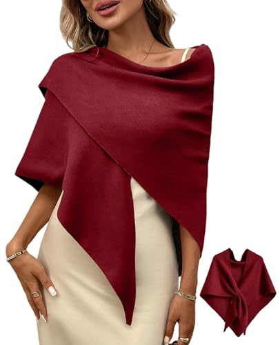 Women's Pashmina Shawl Wraps for Evening Dresses Wedding Bridal Open Front Poncho Cape Soft Large Scarf - color: Burgundy