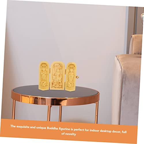 ABOOFAN Wood Buddha Statue Yellow Birch Carving 3-Compartment Box Small Buddha Figurine for Zen Decor Home and Office Decoration