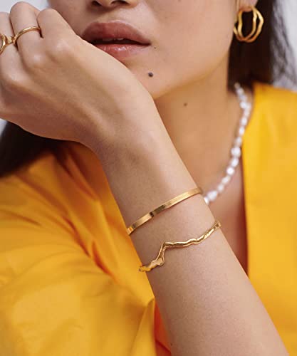 18K Gold Plated Open Cuff Bangle for Women Statement Brushed/Hammered/Textured Bracelet Layering Jewelry Love Gift for Her - style: Brushed Bangle