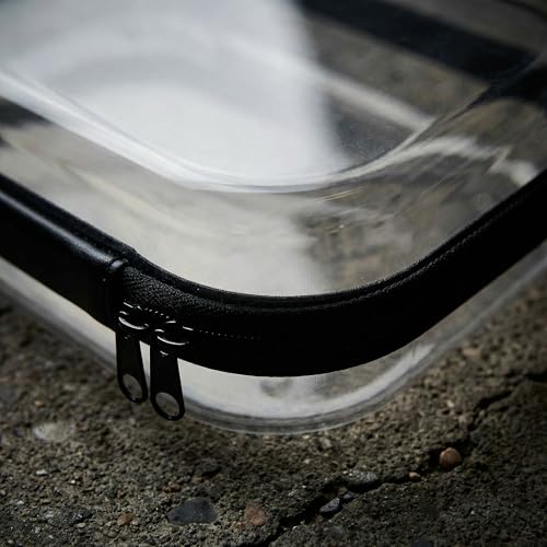 Clear Hard Shell Travel Case with Zipper, Portable Plastic Organizing Pouch, Black Trim, Transparent Storage Container (Grey) - color: Grey