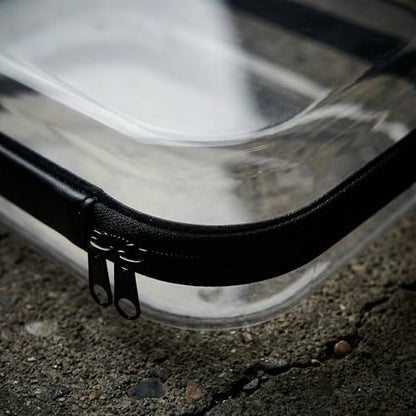 Clear Hard Shell Travel Case with Zipper, Portable Plastic Organizing Pouch, Black Trim, Transparent Storage Container (Grey) - color: Grey