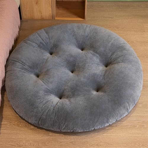 Lifup Large Floor Pillow for Adults, 20" Round Tufted Plush Meditation Cushion for Classroom Balcony Tatami Living Room Yoga Seating Grey 20" - color: Grey, size: 20"L x 20"W x 4"H