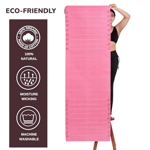 Sivi Herbal Organic Cotton Yoga Mat - Eco-Friendly Hand-Woven Non-Slip Rug - Thick & Comfortable (24”x72”x5mm) for Home Fitness & Yoga - color: Hibiscus