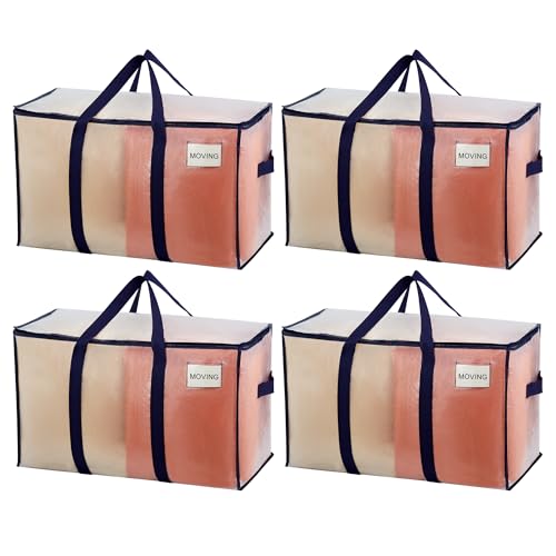 VENO 4 Pack Heavy Duty Moving Bags, Extra Large Storage Bags with Reinforced Handles & Strong Zippers, Foldable & Reusable Moving Box Alternative for Clothes & Dorm Storage - color: Clear, size: 4 Pack