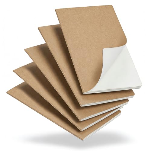 5 Pack Blank Kraft Notebooks A5, Unlined Composition Journals, 80gsm Paper, 60 Pages, 8.3x5.5 Inches, Softcover Sketch Writing Notebooks for School Office Artists Students
