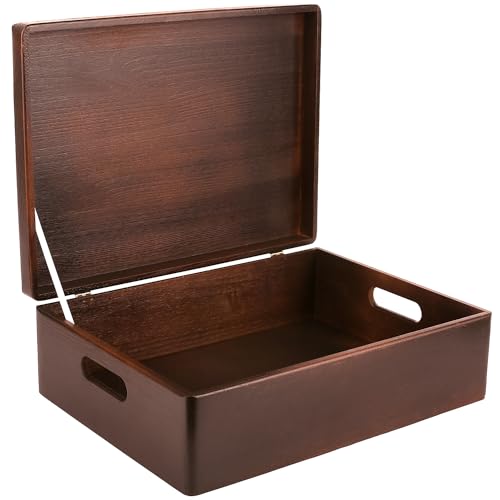 Creative Deco XL Brown Wooden Box Storage with Hinged Lid | 15.8x11.8x5.5in (+-0.5) | Keepsake with Handles | Decorative Gift Box for Tool Toy Kitchen Storage | Acacia-Like Wood Chest Trunk - color: Brown, size: XL | Handles
