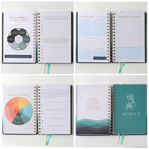 90-Day Guided Mental Health Journal for Anxiety, Mindfulness & Emotional Wellness – Daily Prompts for Self-Care, Self-Reflection, Calm, Stress Relief & Inner Strength (5.9" x 8.7" Spiral Bound) - color: Turquoise, Blue, White