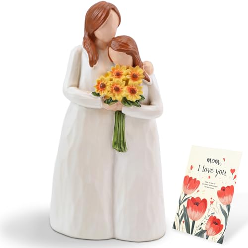 Mom Gifts from Daughter, Mother Daughter Figurine, Hand-Painted Resin Sculpture, Meaningful Birthday Mothers Day Valentines Day Gift, Home Decor Keepsake (Sunflower) - color: Mother Daughter Sunflower Figurine