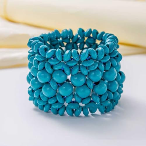 Zian Bohemian Wooden Beaded Bracelets for Women Handmade Colorful Wide Chunky Elastic Stretch Bracelets Boho Wristband Summer Beach Jewelry - color: Blue