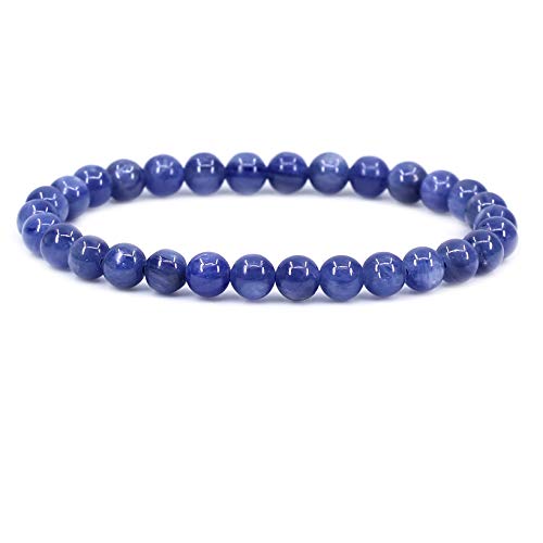 Keleny Blue Kyanite Crystal 6mm Round Beads Rock Yoga Stretch Bracelet 7 Inch Unisex