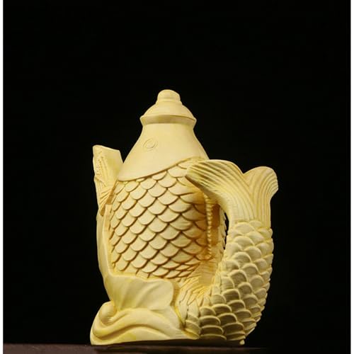 Antique Carps Wooden Statue Accents Zen Meditation Wood Sculpture Decor for Living Room Spa Or Yoga Studio Centerpiece Books Living Room Bedroom Ornament