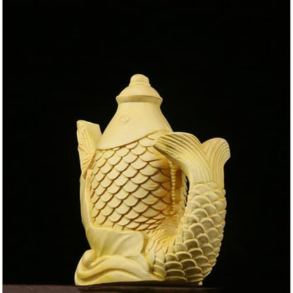 Antique Carps Wooden Statue Accents Zen Meditation Wood Sculpture Decor for Living Room Spa Or Yoga Studio Centerpiece Books Living Room Bedroom Ornament