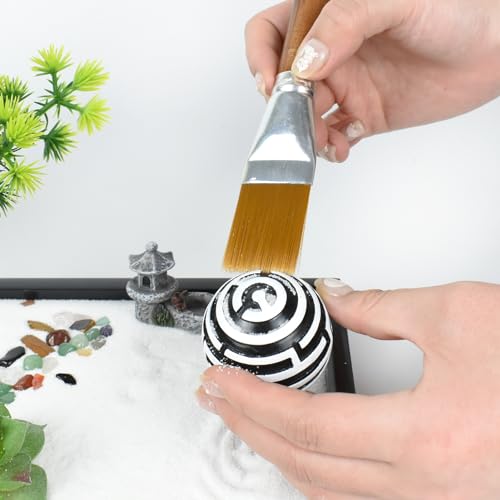 Artcome Japanese Zen Sand Garden for Desk - Home, Office Desk Accessories - Crafted Meditation Therapy Rectangle Tray - Mindful Relaxation Tool for Stress Relief - color: Black Ball