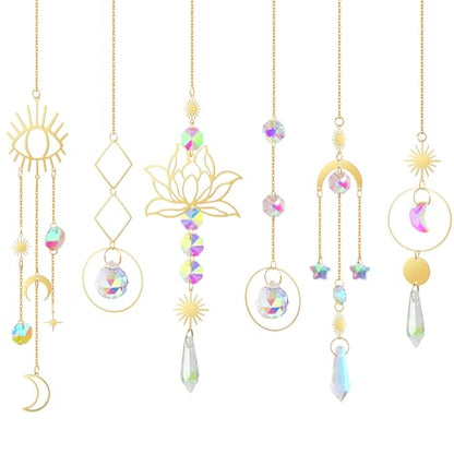 ilclviz Suncatcher Crystal Hanging Sun Catcher Prism with Chain Pendant Ornament Crystal Balls for Window - color: Gold C