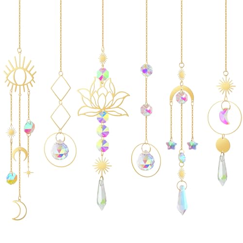 ilclviz Suncatcher Crystal Hanging Sun Catcher Prism with Chain Pendant Ornament Crystal Balls for Window - color: Gold C