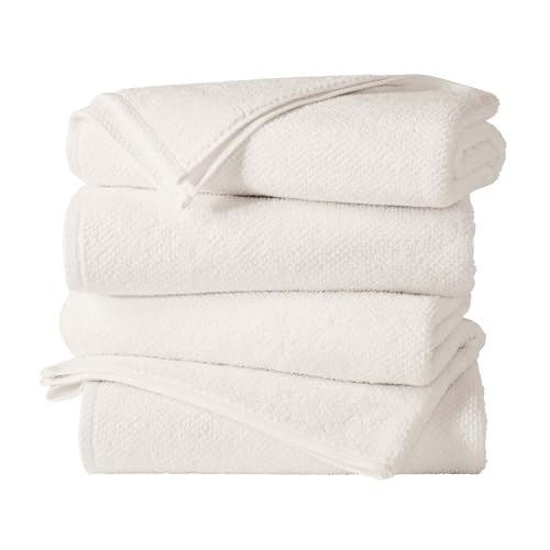 Great Bay Home 100% Cotton 4 Pack 54x27 Bath Towel Set - Absorbent, Quick-Drying, Durable Towels for Bathroom Decor - Low-Twist, Two-Ply Fibers (Ivory) - color: 14 Ivory, size: Bath Towel (Pack of 4)