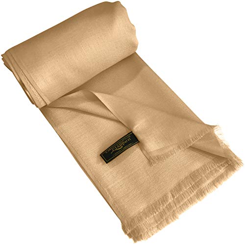 CJ Apparel Solid Color Fringe Design Fringe Shawl Scarf Wrap Stole Throw Head Wrap Pashmina Gift Hand Made in Nepal New - color: Dark Cream Fc1034