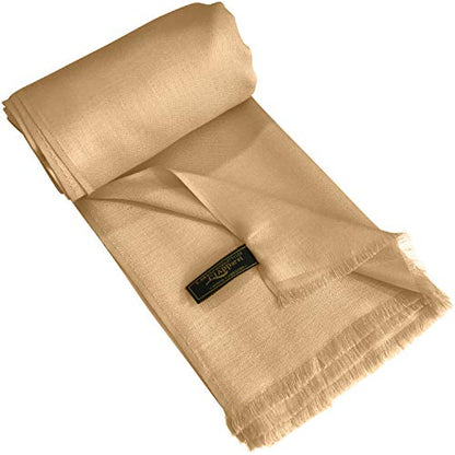 CJ Apparel Solid Color Fringe Design Fringe Shawl Scarf Wrap Stole Throw Head Wrap Pashmina Gift Hand Made in Nepal New - color: Dark Cream Fc1034