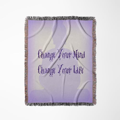 3dRose Meditation- Change Your Mind, Change Your Life- Inspirational Woven Blanket
