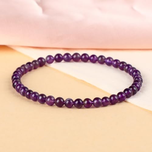 LPBeads Handmade Natural Gemstone Stretch Elastic Bracelet Healing Crystal Round Stone Beads Jewelry Gifts for Women Men - color: Amethyst, size: 4mm