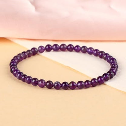 LPBeads Handmade Natural Gemstone Stretch Elastic Bracelet Healing Crystal Round Stone Beads Jewelry Gifts for Women Men - color: Amethyst, size: 4mm