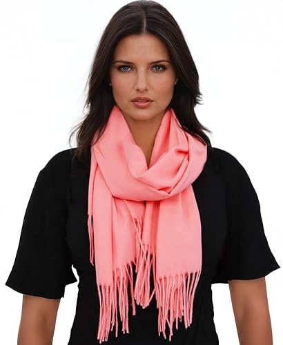 Ocomfly 100% Pashmina Scarf for Women - Premium Womens Scarves - Gift Boxed - Shawls or Wraps - Ultra Soft and Warm - color: Peach Pink