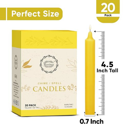 Raajsee Unscented Mini Taper Candles Pack of 20, Yellow | 5 Inches (H) Dinner Candle Sticks| Smokeless, and Dripless| Paraffin Wax with Cotton Wicks | Long Burning Time - color: Yellow, size: 5 Inch - Pack of 20