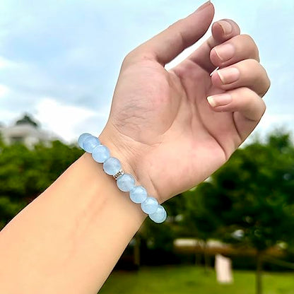 Healing Bracelet For Women Anxiety Crystal Bracelet Chakra Beaded Bracelets Rose Quartz Crystals And Healing Stones Yoga Bead Bracelet Calming Stretch Bracelet Stress Relief Gifts For Women - color: Blue-Chalcedony