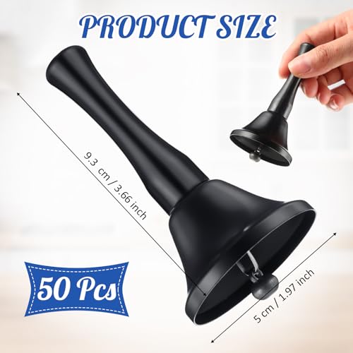 50 Pcs Small Steel Hand Bells Bulk Dinner Service Bells with Plastic Handles Call Handbells for Church Classroom Sick Elderly Teachers Adults(Black) - color: Black