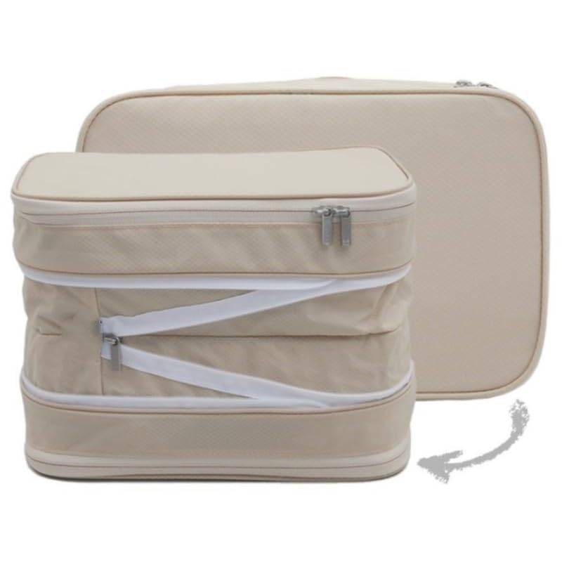 Medium Nylon Storage Bag – Quality, Stylish & Expandable Dual-Zipper Organizer, Tear-Resistant - color: Beige