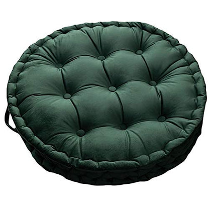 Round Thick Floor Seating Cushions, Solid Tufted Cushion Round Floor Pillow Meditation Pillow with Carrying Handle,Sofa Balcony Tatami Pad (Green), 23.6x23.6inch