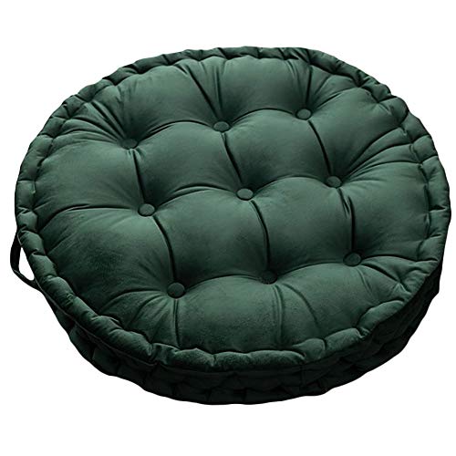 Round Thick Floor Seating Cushions, Solid Tufted Cushion Round Floor Pillow Meditation Pillow with Carrying Handle,Sofa Balcony Tatami Pad (Green), 23.6x23.6inch