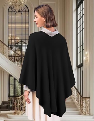 PULI Women's Elegant Shawl Wraps Soft Open Front Poncho Sweater for Spring Fall Winter - color: A Gift Box Black