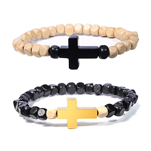 Natural Wood Beads Bracelet for Men Women Wooden Bracelet for Prayer Meditation Healing - color: B2: 2Pcs