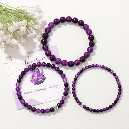Raicegs 4 6 8MM Beaded Bracelets Healing Crystal Bracelet for Women Men Natural Stone Handmade Stretch Bracelet Reiki Spiritual Jewelry - color: Amethyst, size: 4mm