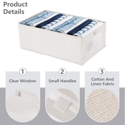 4 Pack linen storage box, with transparent window - foldable clothing storage box, suitable for organizing wardrobes, toys, books | home storage container (4)