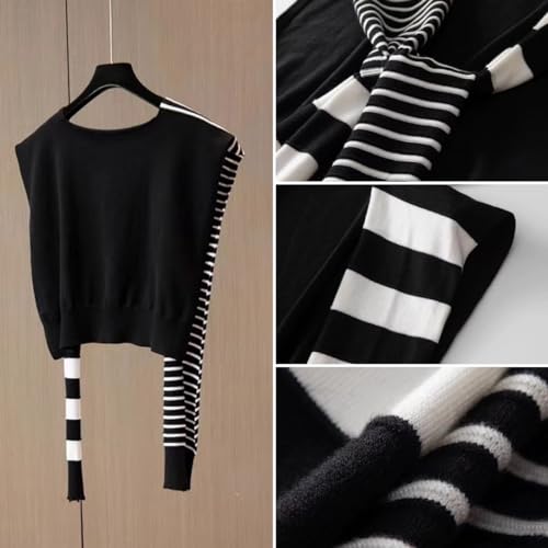 WaJuemy Sweater Shawl Wraps for Women Sweater Knitted Knotted Shawls Travel Casual Scarf Cape Shoulder Tops Fashion Wrap - color: Black Stripe