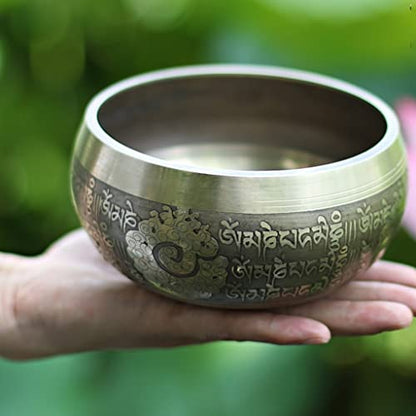 Singing Bowls Singing Bowl Set, Easy to Play, Wooden Knocker for Meditation, Voice Yoga Prayer (Color : Brass, Size : 10.5cm)