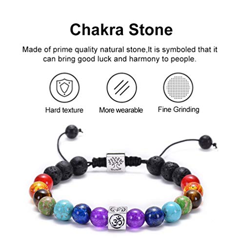 GelConnie Lava Rock Chakra Bracelet 7 Chakra 8mm Natural Stone Healing Bracelet Stress Relief Yoga Beads Anxiety Bracelet Aromatherapy Essential Oil Diffuser Bracelet Bangle - color: B-Tree