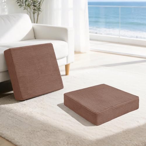 2 Pack Square Floor Cushions, 25.79 * 25.79 * 5 Inch Solid High-Density Foam Core Floor Pillow with Removable Corduroy Cover, Odorless Seat Cushion for Meditation, Living Room, Brown - color: Brown, size: 25.79*25.79*5 inch