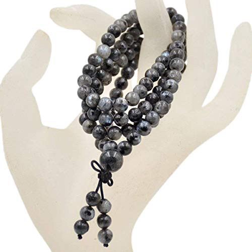 AD Beads 6mm Natural Healing Gemstones Buddhist 108 Prayer Mala Stretchy Bracelet Necklace - color: Larvikite Labradorite