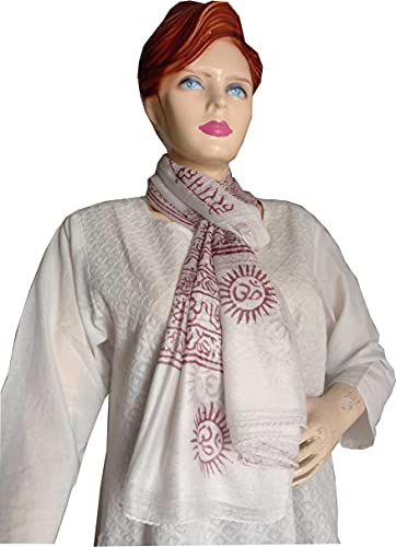 KVR Hindu Pooja Religious Cotton Indian prayer scarf with OM Krishna Ganesha Shiva Nataraja yoga spiritual auspicious prints - color: White-ganesha-3