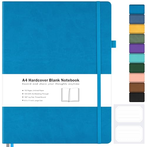 Blank Notebook, Hardcover Sketch Book, 8.5" x 11" Large Blank Journal, No Bleed Thick Paper Sketchbook for Drawing Art, Unlined Notebook Journal for Women Men, A4 Leather Sketchbook, Lay Flat, Blue - color: Blue